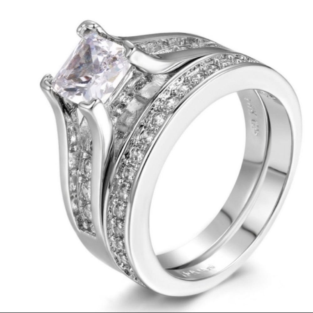 NEW 925 STERLING SILVER ENGAGEMENT DIAMOND RING SET, BEAUTIFUL RING, SHINY RING - Picture 5 of 5